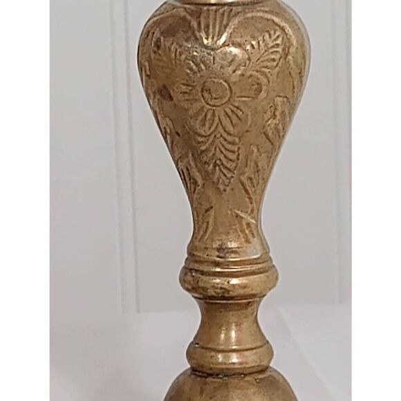 Brass heavy ornate floral  candlesticks - Picture 3 of 5